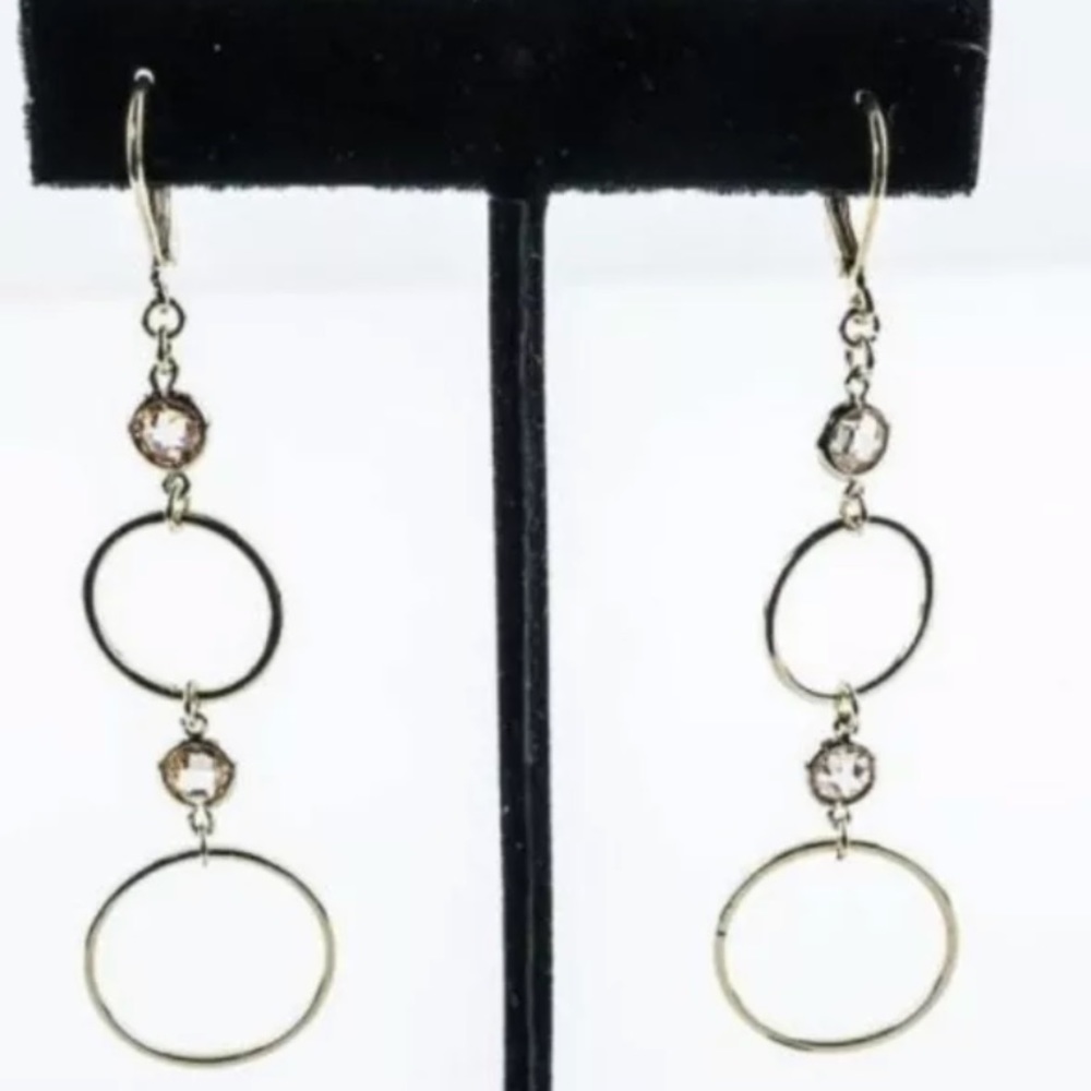 Gold Plated 4 Tier Drop Earrings Circle Design with .17ct Champagne Swarovski